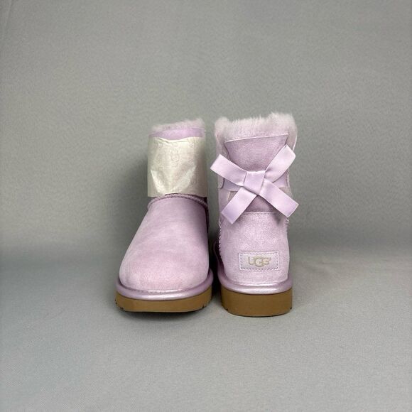 New Women's Sz 8 UGG Boots Bailey Bow Metallic LRFG Lavendar Fog Sold Out Rare! - Picture 9 of 12